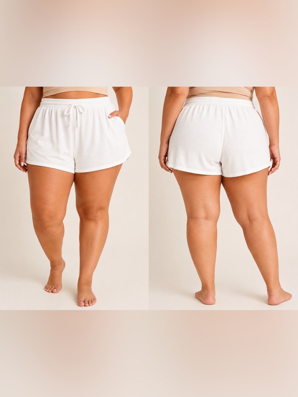 Ekouaer Women’s Waffle Knit Shorts White Size 2X XXL Drawstring Pockets New